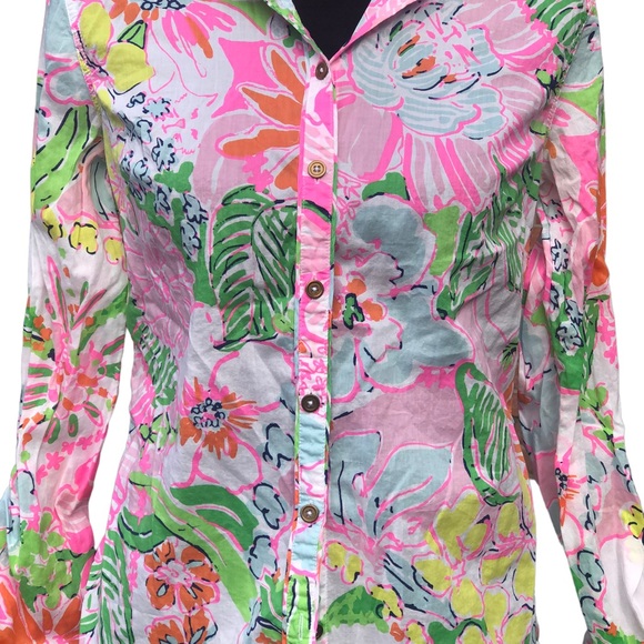 Lilly Pulitzer Vivid Color Button Down Blouse size Small Petite - Picture 6 of 12